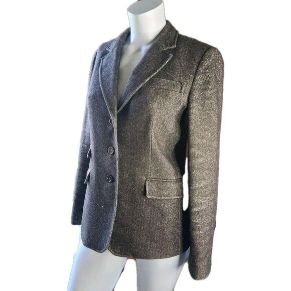 Banana Republic Other - Banana Republic Travel Safari Blazer Herringbone Elbow Patch Wool Linen Brown 8